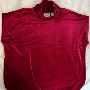 Chico's Red Velvet - Velour Turtleneck Top Sleeveless Chico Sz 2 Medium 10-12